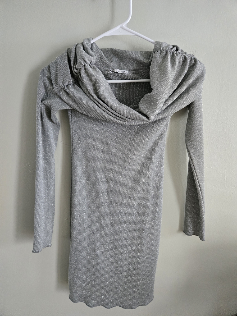 Zara Off-Shoulder Ribbed Mini Dress - Light Gray - Picture 4 of 6